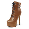 15CM High Heels Platform Stiletto Ankle Boots with Zipper and Lace-up Detail, Featuring Round Toe