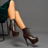 15CM High Heels Platform Stiletto Ankle Boots with Zipper and Lace-up Detail, Featuring Round Toe
