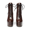 15CM High Heels Platform Stiletto Ankle Boots with Zipper and Lace-up Detail, Featuring Round Toe