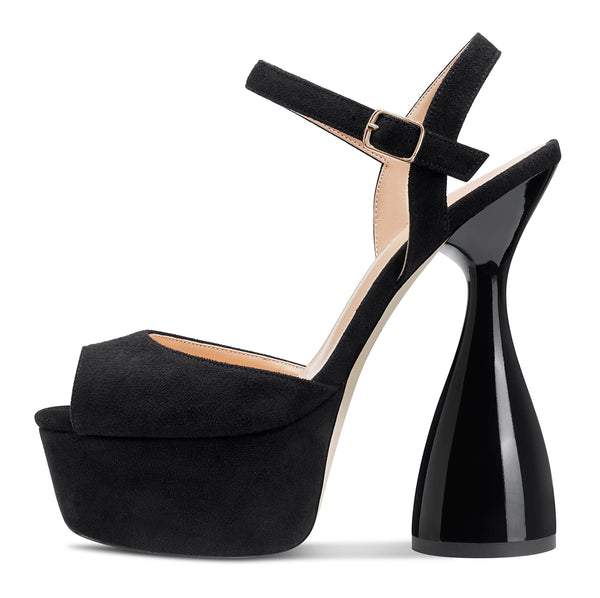 CASTAMERE Women's Chunky High Heels Platform Fashion Party Sandals Peep-Toe Ankel-Strap Sandal 6Inch Heel Shoes for Wedding Dress