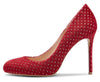 CASTAMERE Womens Round Toe High Heels Pumps Slip On Stilettos 10CM Heel Bling Suede