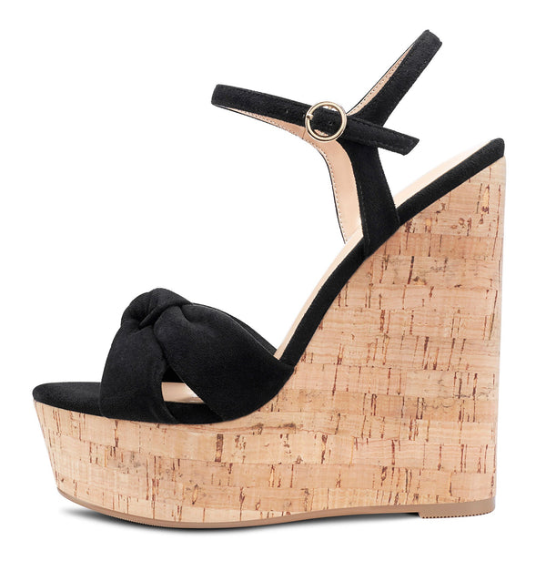 CASTAMERE Women's Sky High Wedge Heel Sandals Ankle-Strap Open-Toe High Heels Sandal Bowknot Party Dress 6Inch Heel Shoes