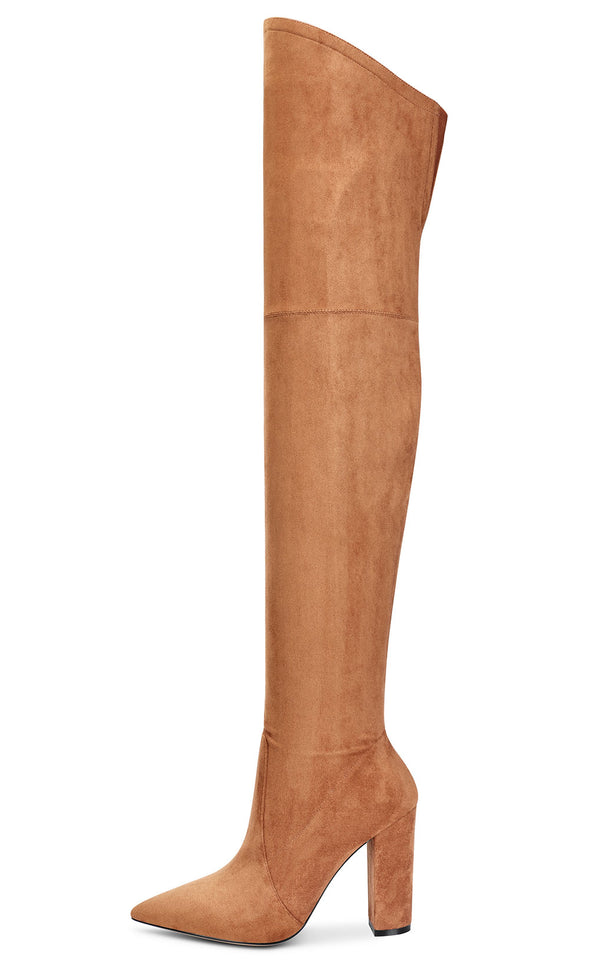 CASTAMERE Womens High Heels Over The Knee Boots Sexy Pointy Toe Chunky Block 10CM Heel Boot with Zipper