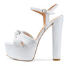Castamere Womens High Heel Platform Sandals Slingback Ankle Strap Bow-Knot Sandal Chunky Heel 5.9 Inches