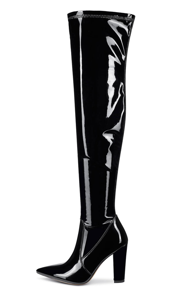 NobleOnly Women's High Heels Over Knee Boots Pointed-Toe Sexy Boot with Zipper Basic Office Boot 4" Chunky Heel Shoes
