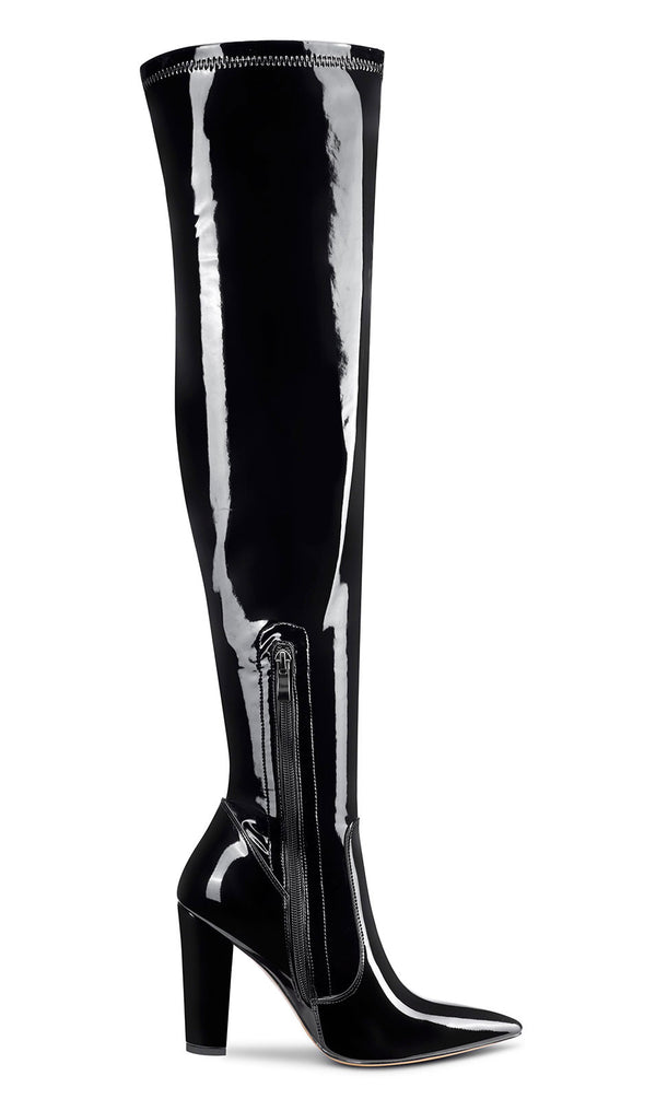 NobleOnly Women's High Heels Over Knee Boots Pointed-Toe Sexy Boot with Zipper Basic Office Boot 4" Chunky Heel Shoes