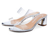 CASTAMERE Womens Chunky Block Mid Heels Sandals Slip On Transparent Ankle Strap Open Toe 5CM Heeled Silver Sandal