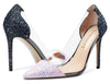 DearOnly Women's High Heels Transparent Clear Pumps Slip On Sexy Pointed Toe Stilettos 4 Inch Colorful Glitter Heel