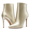CASTAMERE Womens High Heel Ankle Boots Pointed Toe Slip-on Buckle Stiletto Silver Boot 10CM Heels