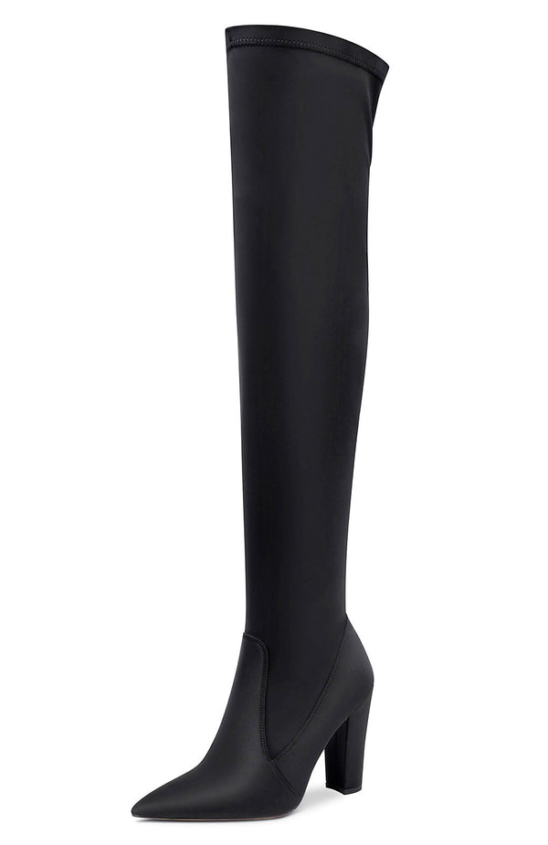 NobleOnly Women's High Heels Over Knee Boots Pointed-Toe Sexy Boot with Zipper Basic Office Boot 4" Chunky Heel Shoes