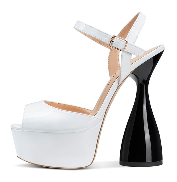 CASTAMERE Women's Chunky High Heels Platform Fashion Party Sandals Peep-Toe Ankel-Strap Sandal 6Inch Heel Shoes for Wedding Dress
