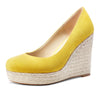 NobleOnly Womens High Heels Platform Wedge Pumps Comfortable Leather Lining Slip-on Office Suede Shoes 10CM Heel