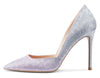 CASTAMERE Womens D'Orsay Slip On High Heels Pumps Elegant Pointy Toe Stilettos 10CM Heel Purple Silver Glitter Shoes