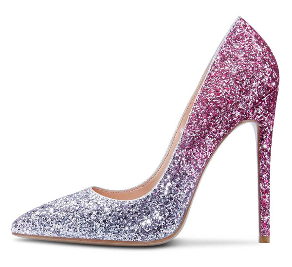 CASTAMERE Womens Sky High Heels Basic Pumps Pointed Toe Stilettos 12CM Heel Glitter Shoes
