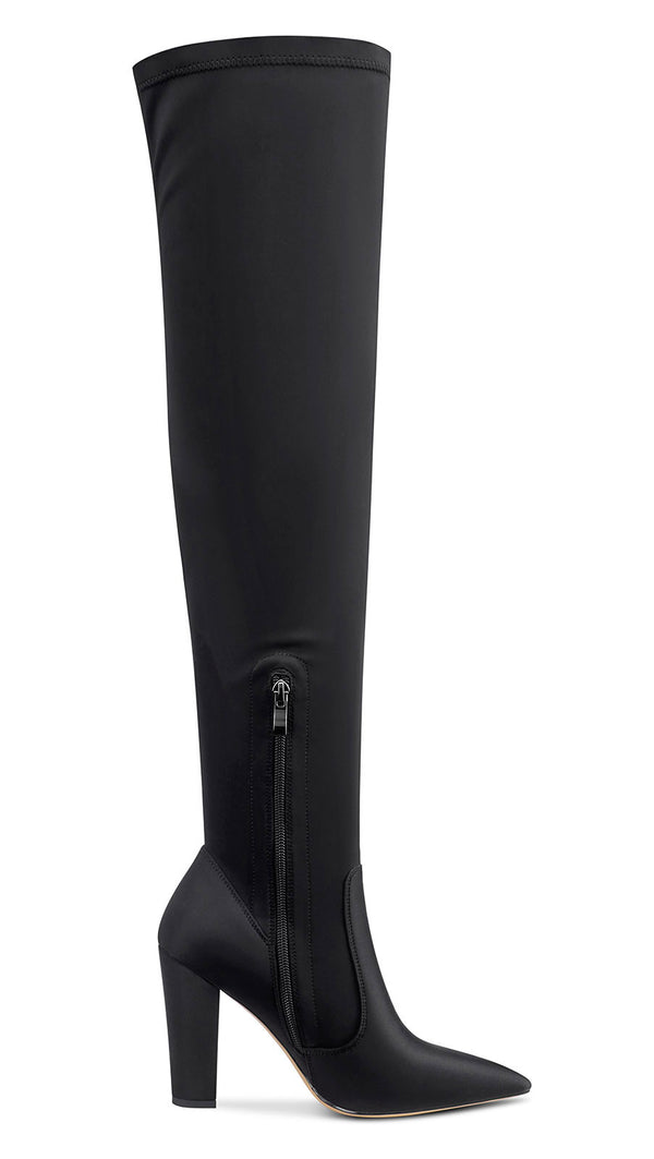 NobleOnly Women's High Heels Over Knee Boots Pointed-Toe Sexy Boot with Zipper Basic Office Boot 4" Chunky Heel Shoes