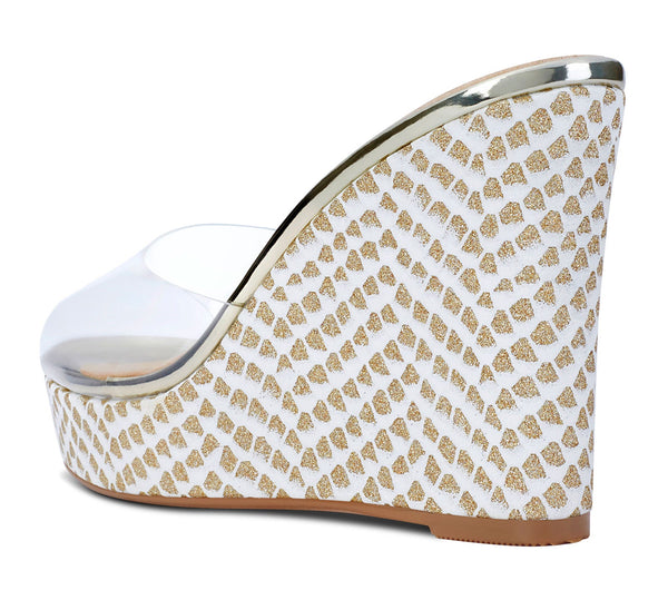 NobleOnly Womens High Heels Platform Wedge Sandals Clear Transparent Comfortable Slippers Leather Lining Slip-on Office Colorfull Shoes 10CM Heel