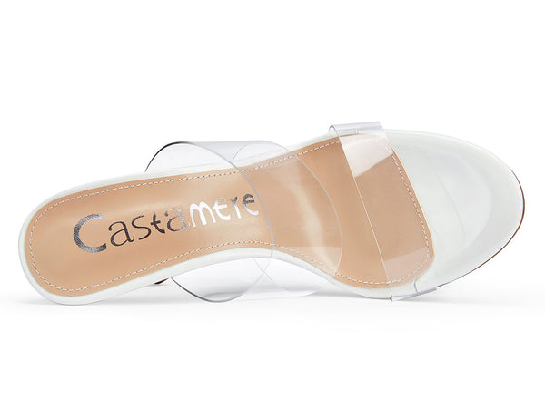 CASTAMERE Womens High Heels Slip On Sandals Clear Transparent Open Toe 10CM Stilettos Sandal
