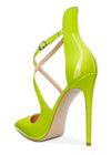 DearOnly Women's High Heels Cross Ankle Strap Pumps Pointed Toe 4.7" Inch Patent Heel Buckle