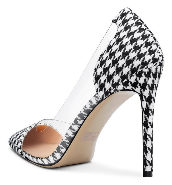 DearOnly Women's High Heels Transparent Clear Pumps Slip On Sexy Pointed Toe Stilettos 4 Inch Colorful Glitter Heel