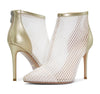 CASTAMERE Women's Mesh Ankle Boots High Heels Sandals Booties Slip On Pointed Toe Stilettos Boots with Zipper 10CM Heels
