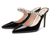 CASTAMERE Womens Slingback Slip On High Heels Pumps Rhinestones Strappy Pointy Toe 10CM Heel Sandals