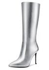 CASTAMERE Womens Knee High Boots High Heels Elegant Pointy Toe Stilettos Boot with Zipper 10CM Heel