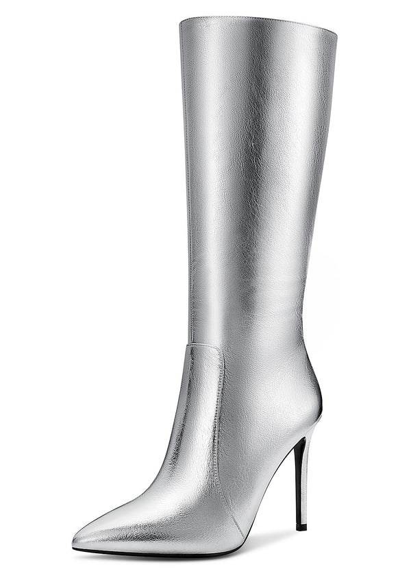 CASTAMERE Womens Knee High Boots High Heels Elegant Pointy Toe Stilettos Boot with Zipper 10CM Heel