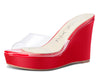 NobleOnly Womens High Heels Platform Wedge Sandals Clear Transparent Comfortable Slippers Leather Lining Slip-on Office Shoes 10CM Heel
