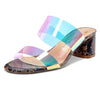 CASTAMERE Womens Chunky Block Mid Heels Sandals Slip On Transparent Ankle Strap Open Toe 5CM Heeled Sandal