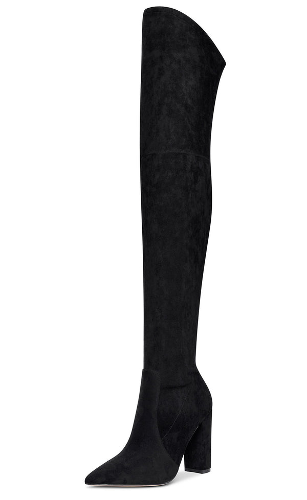 CASTAMERE Womens High Heels Over The Knee Boots Sexy Pointy Toe Chunky Block 10CM Heel Boot with Zipper