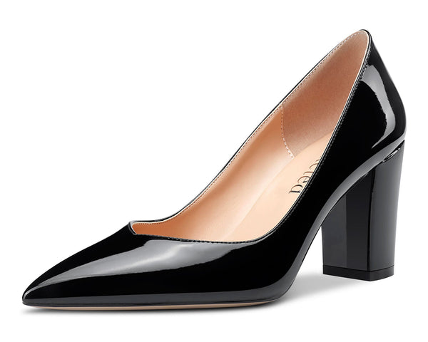 CASTAMERE Chunky Heel Pumps for Women High Heels Pointed-Toe Shoes Dinner Wedding Pump 3 Inch Block Heels