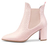 CASTAMERE Women's Chunky Block Heels Chelsea Boots Mid Heel Ankle Slip-on Pointed Toe Stretch Bootie 10CM Boot