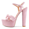 Castamere Womens High Heel Platform Sandals Slingback Ankle Strap Bow-Knot Sandal Chunky Heel 5.9 Inches