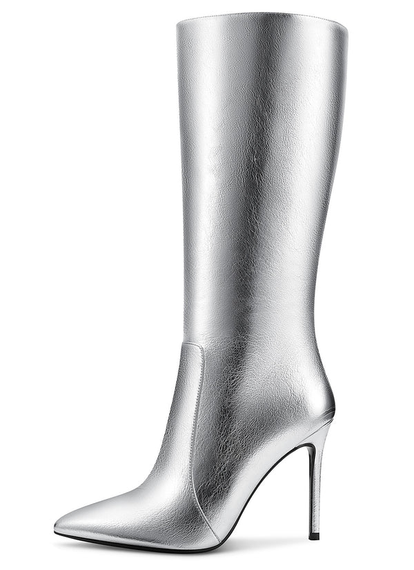 CASTAMERE Womens Knee High Boots High Heels Elegant Pointy Toe Stilettos Boot with Zipper 10CM Heel