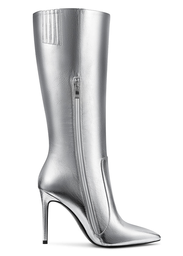 CASTAMERE Womens Knee High Boots High Heels Elegant Pointy Toe Stilettos Boot with Zipper 10CM Heel