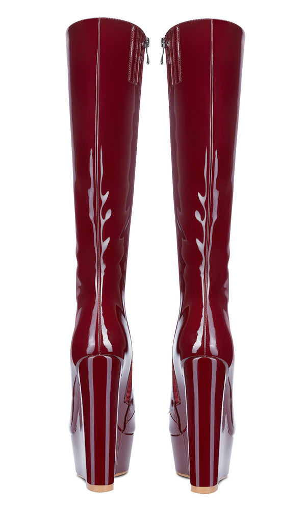 NobleOnly Women's High Heels Platform Wedge Mid Calf Boots Round-Toe Lace-Up Boot with Zipper Basic Office Boot 6" Heel Shoes