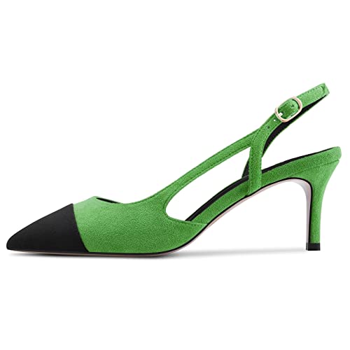 Castamere Women Pointed Toe Slip-on Slingback Sandals Mid Stiletto Heel Classic 2.6 Inches Heels Green
