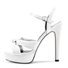 Aachcol Women Sandals Platform Peep Open Toe Ankle Strap Slingback Stiletto High Heel Dress Shoes Pumps Wedding Satin White 5 Inch