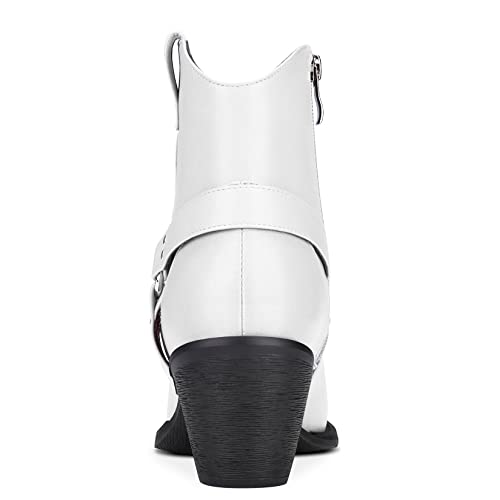 Aachcol Women Ankle Boots Short Bootie Square Toe Low Kitten Chunky Block Heel Western Cowboy Cowgirl Matte Zipper Dress Shoes White 2.5 Inch