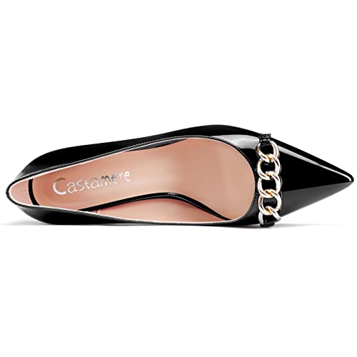 Castamere Women High Heel Chunky Block Pointed Toe Pumps Slip-on Party Dress 3.3 Inches Heels Black Patent
