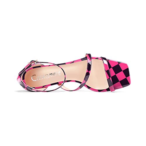 Castamere Women High Heel Open Toe Sandals Ankle Strap Gladiator Wedding Prom Dress 3.3 Inches Heels Pink Plaid