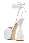HDEUOLM Women High Heels Platform Ankle Strap Sandals Open Toe 6 Inch Chunky Heel Clear Heeled Plus Size Shoes White Patent