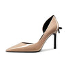 Castamere Women High Stiletto Heel Pointed Toe Pumps Slip-on Bow-Knot Wedding Sexy Dress 3.3 Inches Heels Beige Patent