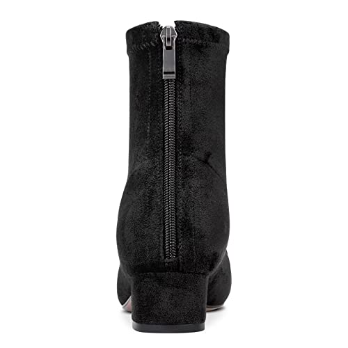 Castamere Women Chunky Block Low Heel Close Pointed Toe Ankle Boots Short Bootie Slip-on Zipper 1.4 Inches Heels Classic Cute Shoes Black
