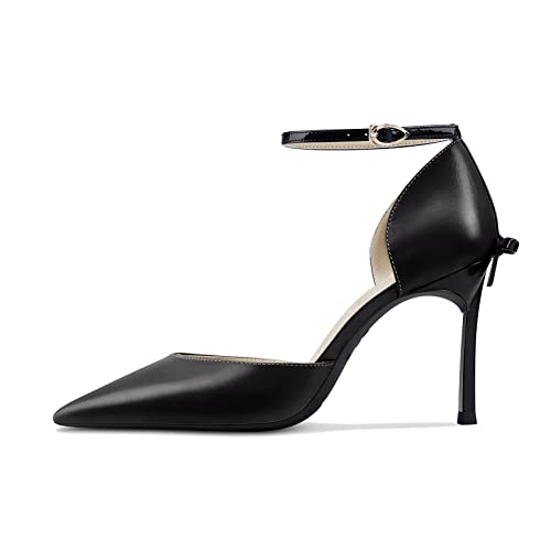 Castamere Women Stiletto High Heel Pointed Toe Pumps Ankle Strap Two-Piece Bow-Knot Wedding Dress 3.3 Inches Heels Black