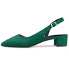DearOnly Womens Pumps Pointed Toe d-Orsay Kitten Low Block Chunky Heel Slingback Suede Dress Shoes Emerald Green 1.5 Inch