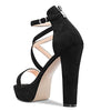 Aachcol Women Platform Sandals Peep Open Toe Ankle Strap Chunky Block High Heel Dress Shoes Pumps Wedding Suede Black 5 Inch