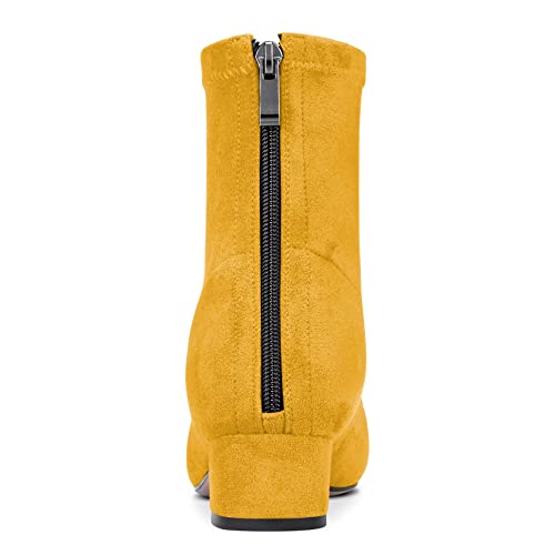 Castamere Women Chunky Block Low Heel Close Pointed Toe Ankle Boots Short Bootie Slip-on Zipper 1.4 Inches Heels Classic Cute Shoes Yellow