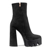Castamere Women Platform Ankle Boots Short Bootie High Heel Close Toe Chunky Block 5.9 Inches Heels Zipper Slip-on Boots Black Suede