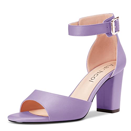 Aachcol Women Sandals Peep Open Toe Ankle Strap Chunky Block High Heel Dress Shoes Matte Classic Purple 3 Inch